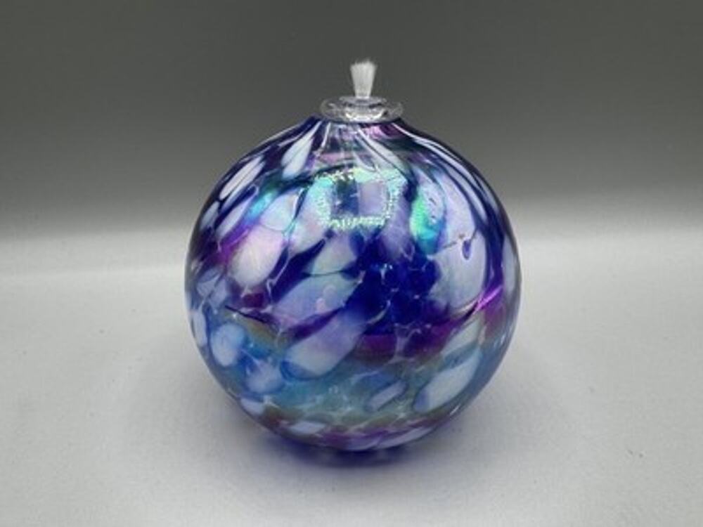 Lamp Light Farms Blown Art Glass Oil Lamp Blue White Iridescent Confetti Pattern